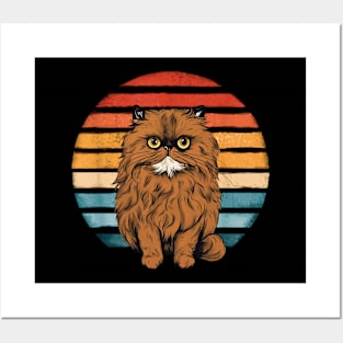 Persian Cat Vintage Sunset Retro Kitten Cat Owner Posters and Art